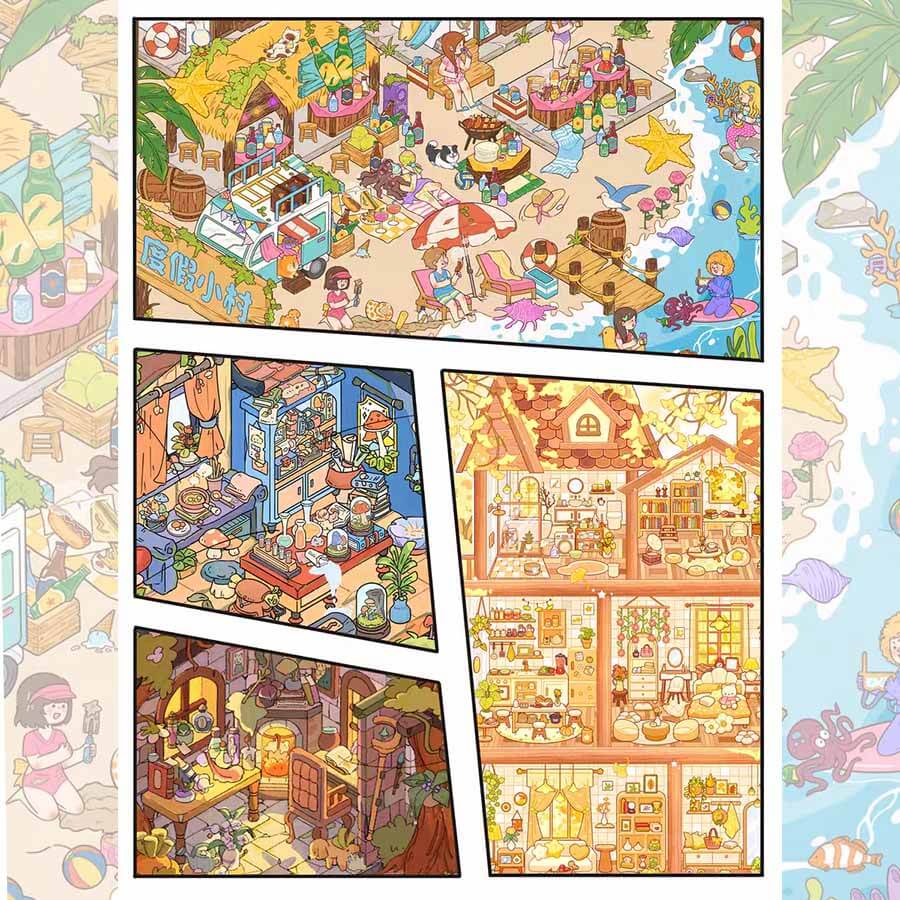 Autumn Retreat DIY 3D Scene Stickers 4 Cute Scenes(L)