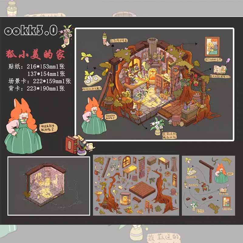 Autumn Retreat DIY 3D Scene Stickers 4 Cute Scenes(L)