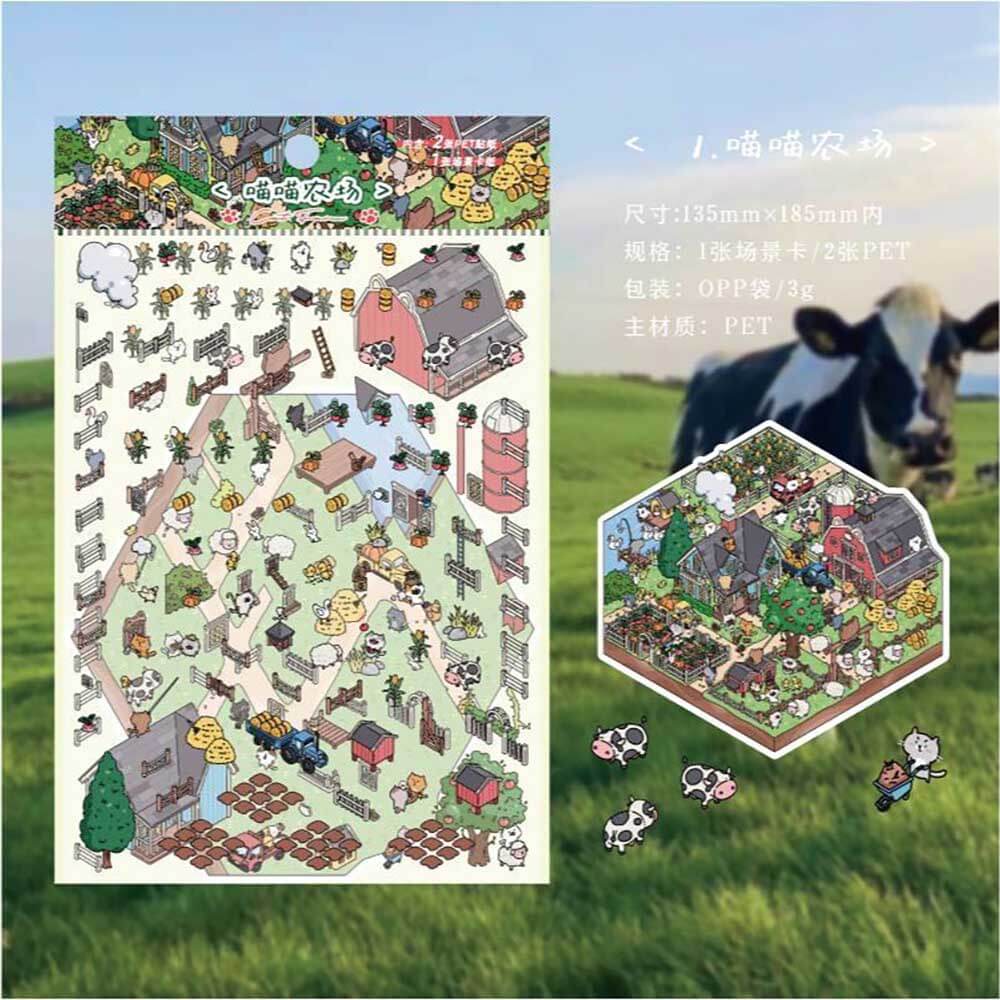 Cat City DIY 3D Scene Stickers - 4 Cute Miniature Scenes(S)