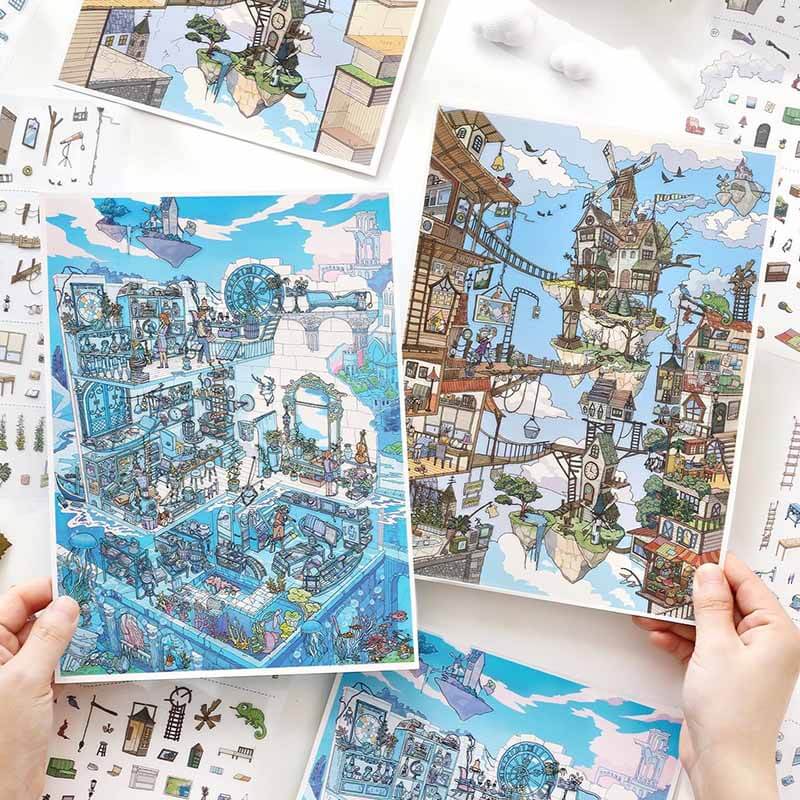 Between Sky & Sea DIY 3D Scene Stickers With Guide Lines(L)