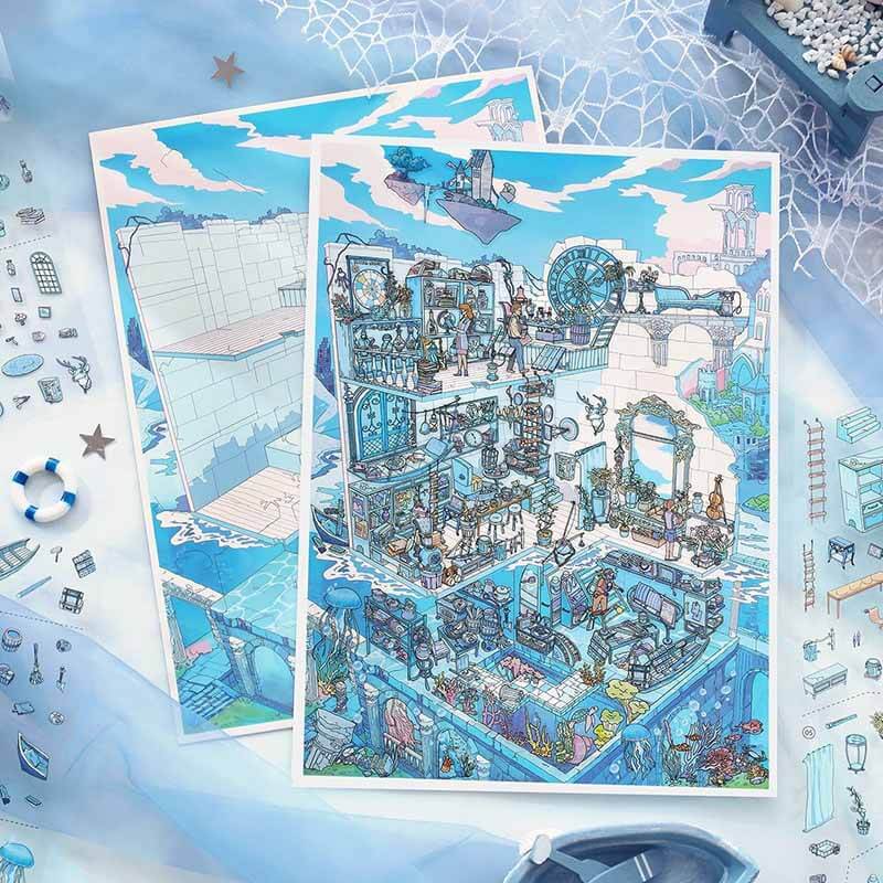 Between Sky & Sea DIY 3D Scene Stickers With Guide Lines(L)