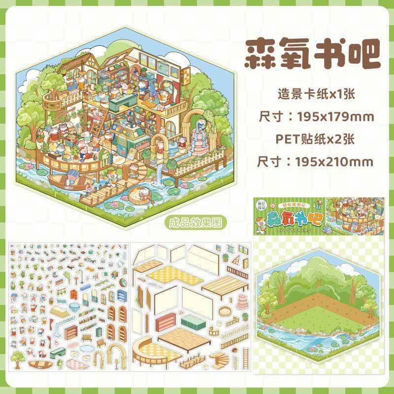 Blissful Haven DIY 3D Scene Stickers 4 Cute Miniature Scenes(L)