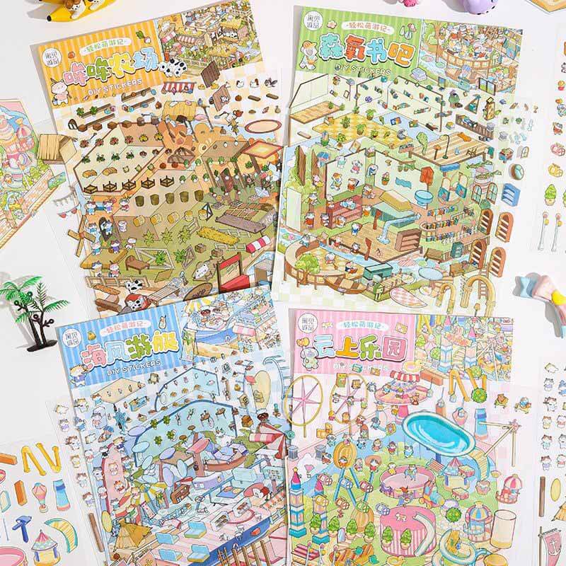 Blissful Haven DIY 3D Scene Stickers 4 Cute Miniature Scenes(L)