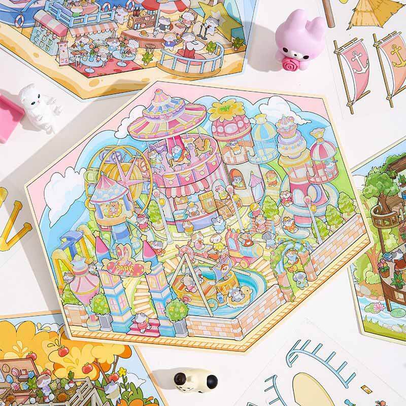 Blissful Haven DIY 3D Scene Stickers 4 Cute Miniature Scenes(L)