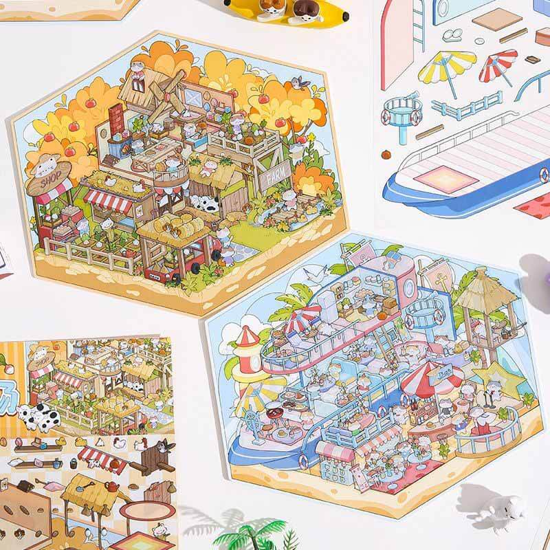 Blissful Haven DIY 3D Scene Stickers 4 Cute Miniature Scenes(L)