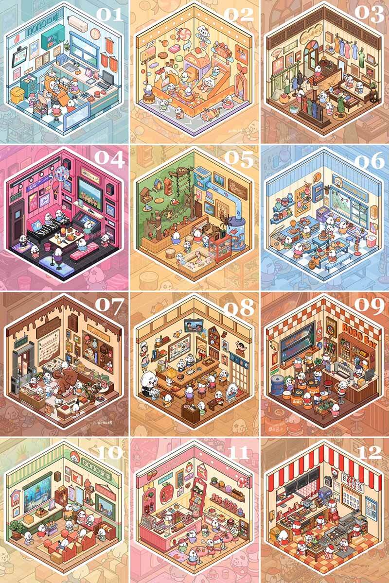 Bobo Puppy Hopscotch Book DIY 3D Scene Stickers Adorable Miniature Scenes(S)