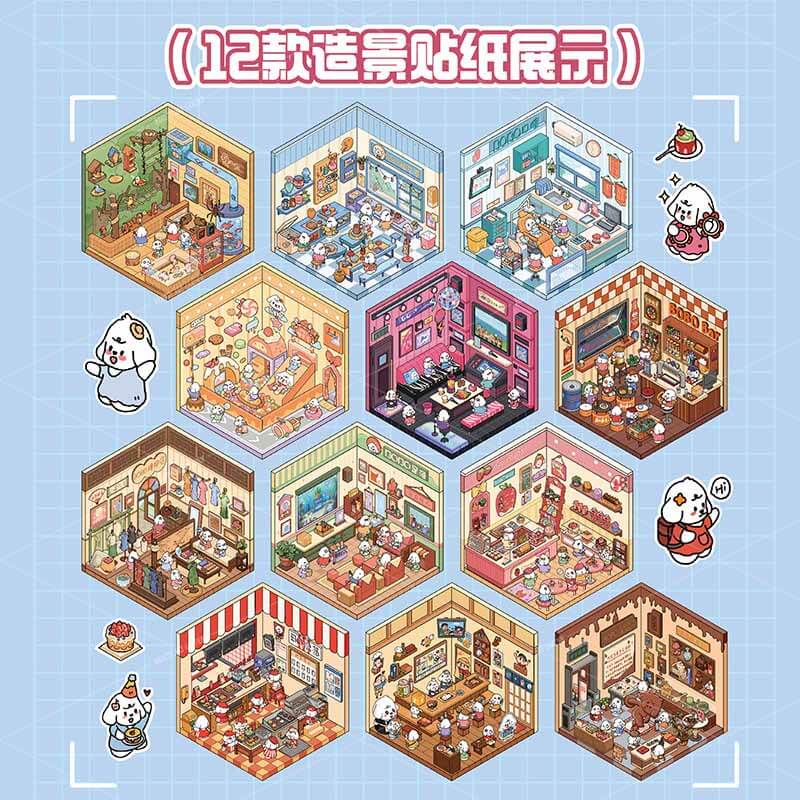 Bobo Puppy Hopscotch Book DIY 3D Scene Stickers Adorable Miniature Scenes(S)