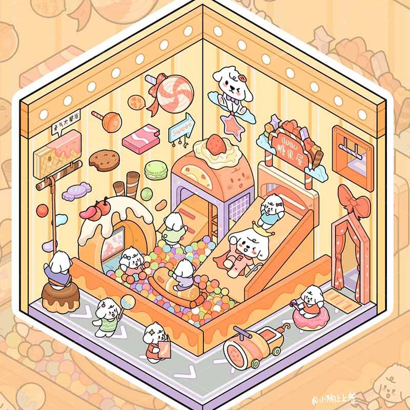 Bobo Puppy Hopscotch Book DIY 3D Scene Stickers Adorable Miniature Scenes(S)