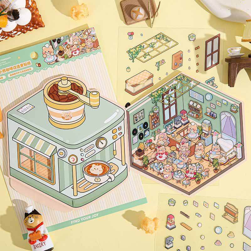 Boss Bear DIY 3D Scene Stickers 4 Cute Miniature Scenes(M)