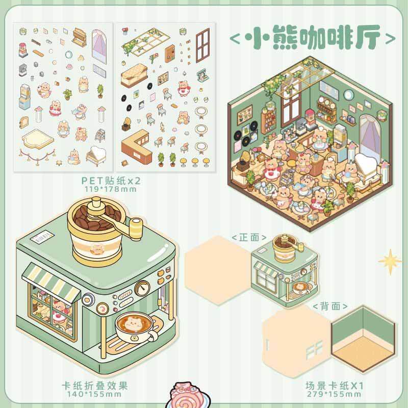 Boss Bear DIY 3D Scene Stickers 4 Cute Miniature Scenes(M)