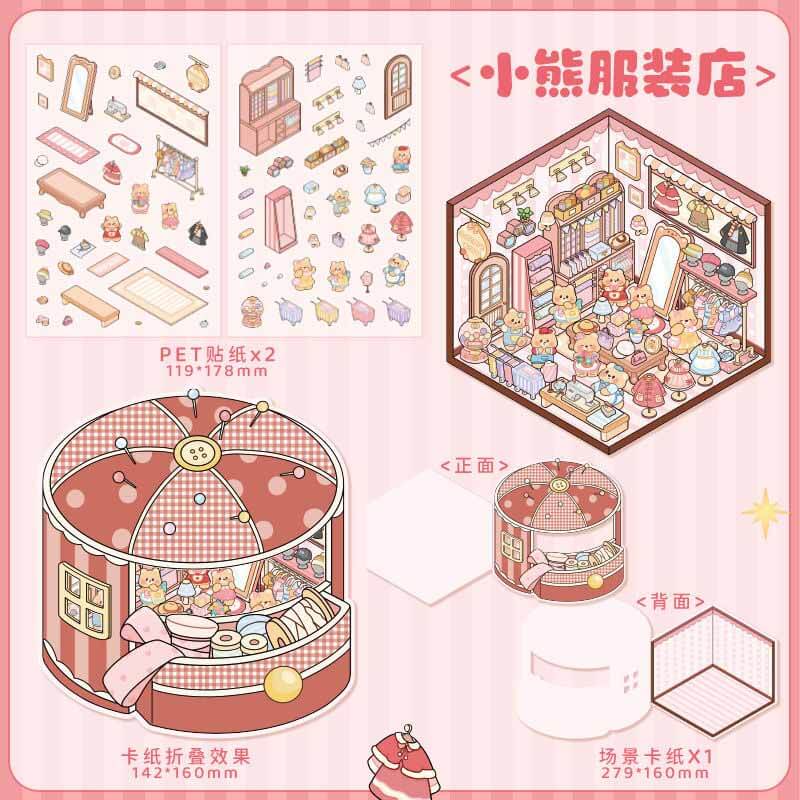 Boss Bear DIY 3D Scene Stickers 4 Cute Miniature Scenes(M)
