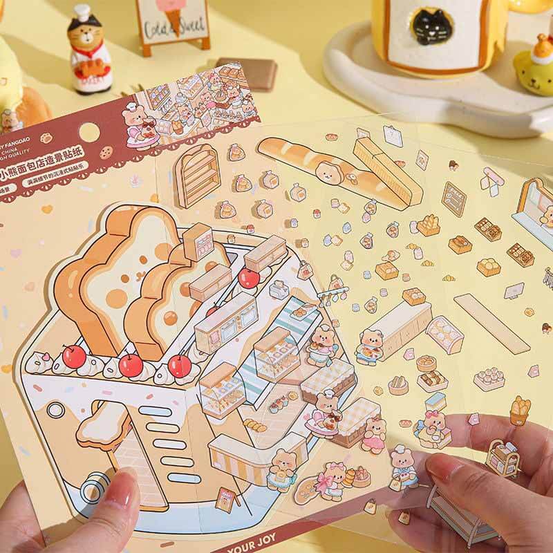 Boss Bear DIY 3D Scene Stickers 4 Cute Miniature Scenes(M)