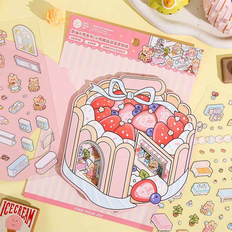 Boss Bear DIY 3D Scene Stickers 4 Cute Miniature Scenes(M)