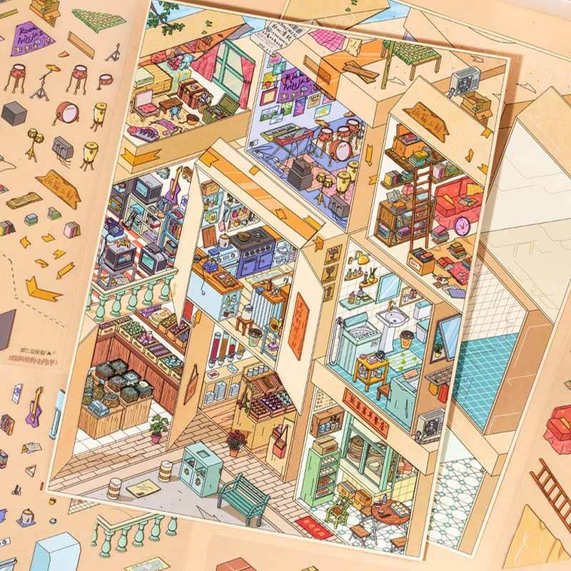 Box World DIY 3D Scene Stickers 2 Cute Scenes(XL)