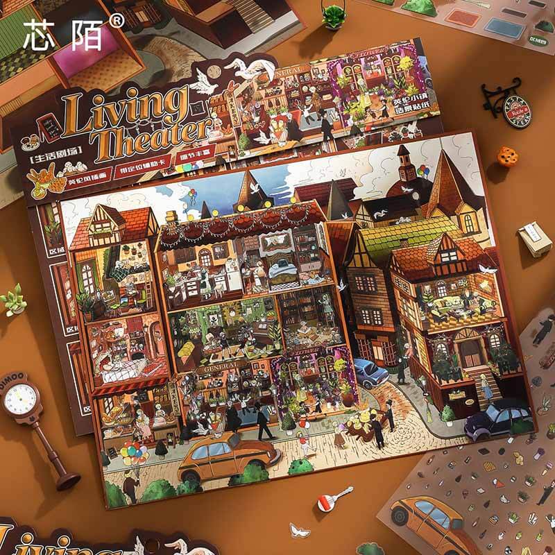 British Village Life Theater DIY 3D Scene Stickers 2 Cute Scenes(L)