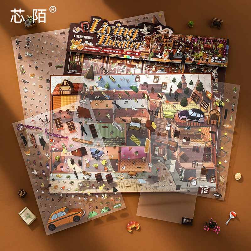 British Village Life Theater DIY 3D Scene Stickers 2 Cute Scenes(L)