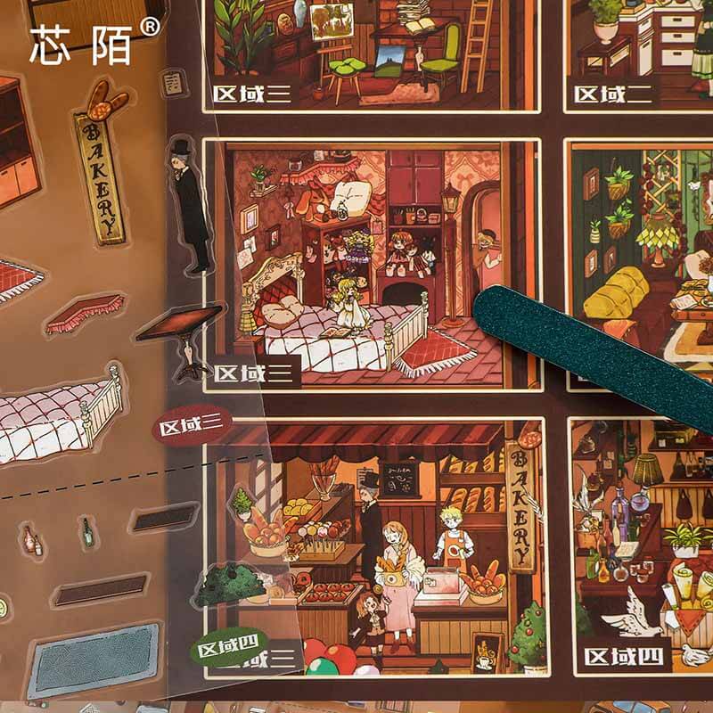 British Village Life Theater DIY 3D Scene Stickers 2 Cute Scenes(L)