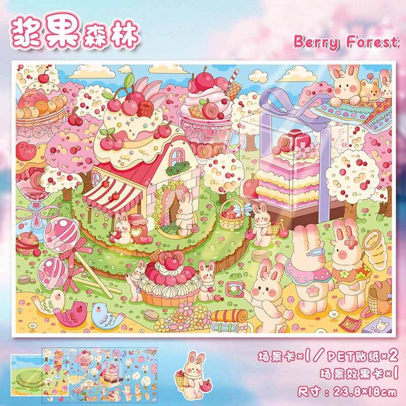 Bunny Town Chronicles DIY 3D Scene Stickers 4 Cute Miniature Scenes(S)