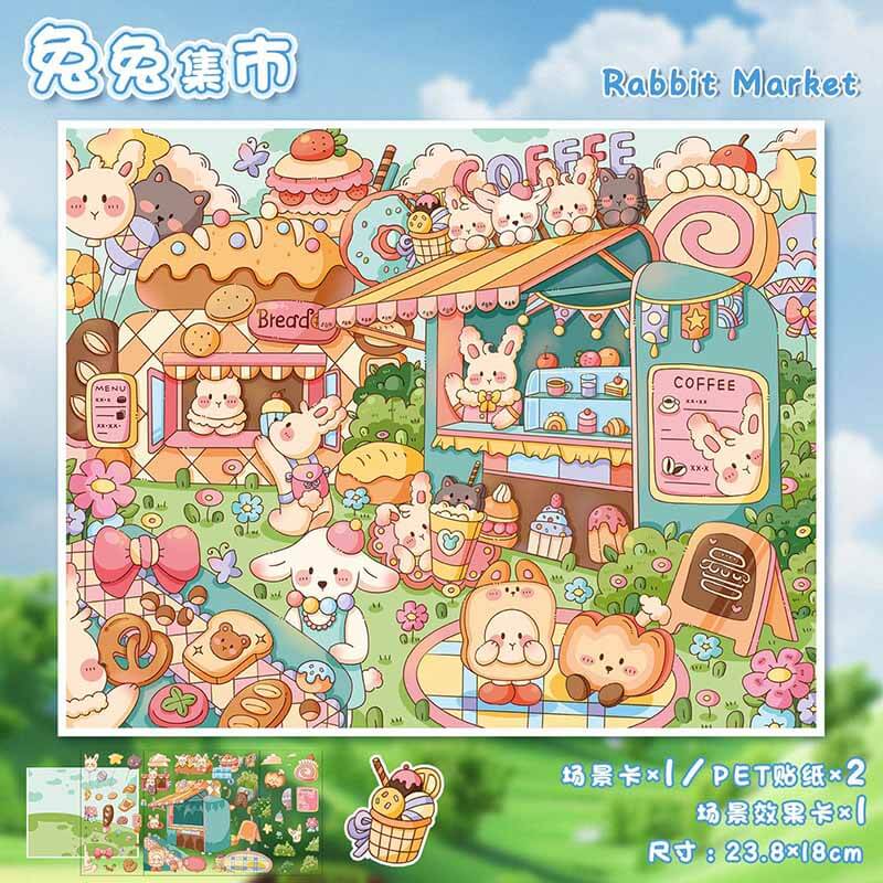 Bunny Town Chronicles DIY 3D Scene Stickers 4 Cute Miniature Scenes(S)