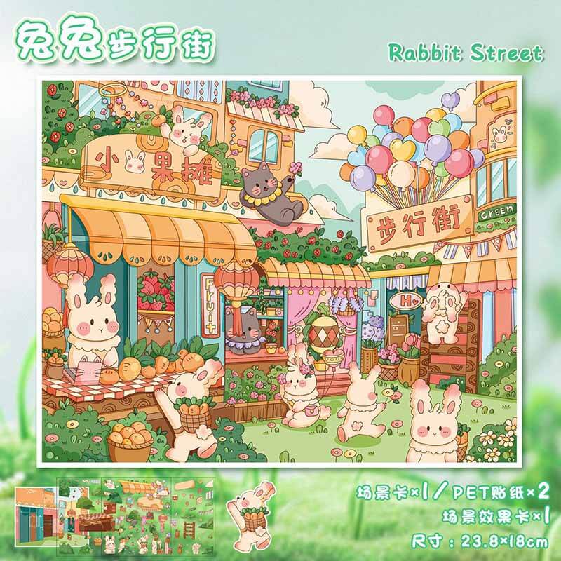 Bunny Town Chronicles DIY 3D Scene Stickers 4 Cute Miniature Scenes(S)