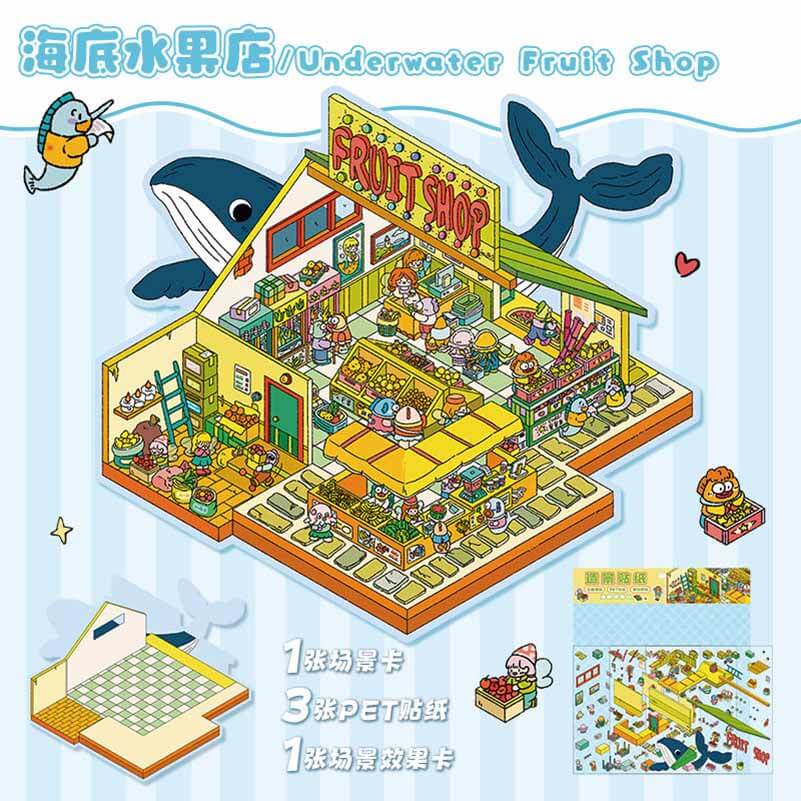 Springtime Bear Cottage DIY 3D Scene Stickers 3 Lovely Miniature Scenes(L)