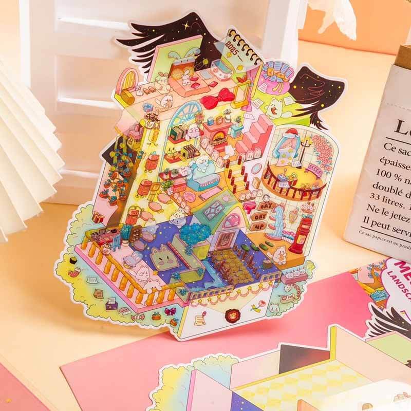 Capybara Funland DIY 3D Scene Sticker 4 Cute Miniature Scenes(L)