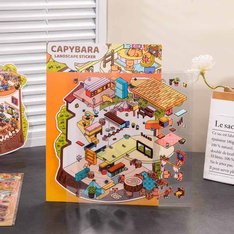 Capybara Funland DIY 3D Scene Sticker 4 Cute Miniature Scenes(L)