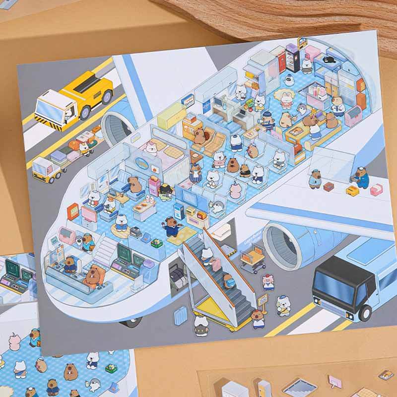 Capybara Travel Club DIY 3D Scene Stickers 4 Cute Miniature Scenes(M)