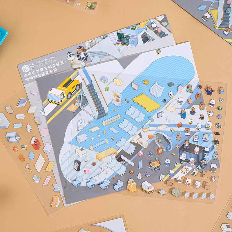 Capybara Travel Club DIY 3D Scene Stickers 4 Cute Miniature Scenes(M)