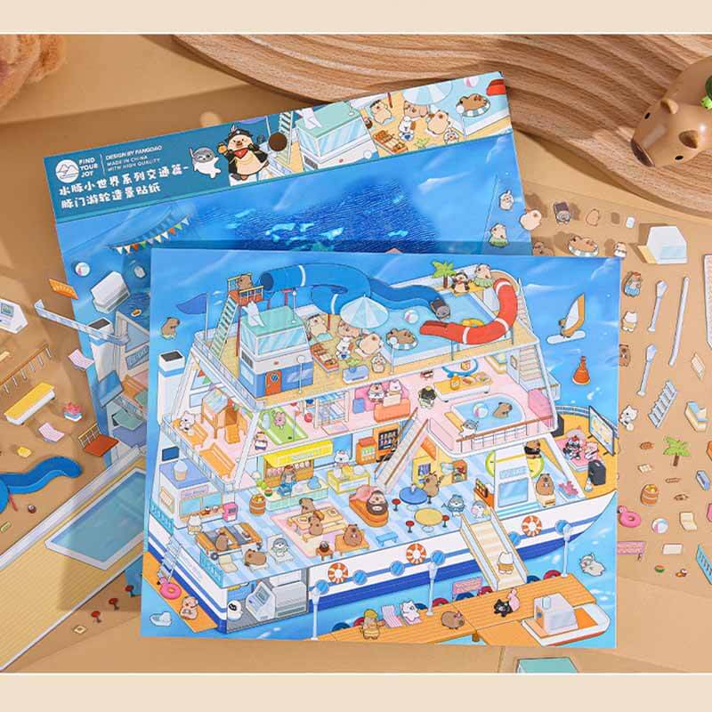 Capybara Travel Club DIY 3D Scene Stickers 4 Cute Miniature Scenes(M)