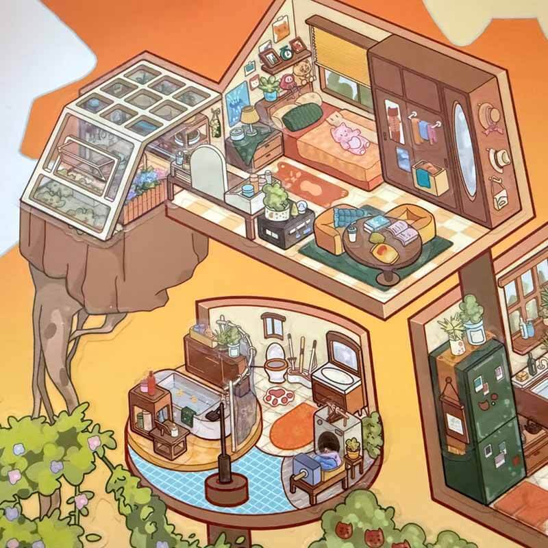 Cat Climbing Shelf DIY 3D Scene Stickers Cute Miniature Scenes