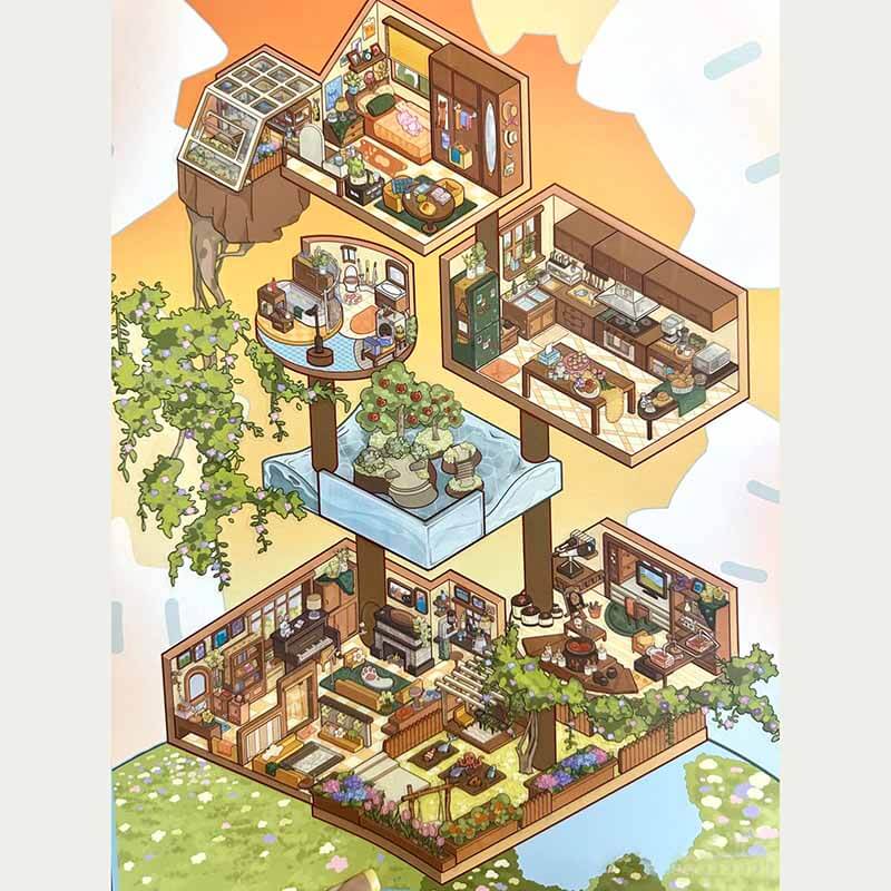 Cat Climbing Shelf DIY 3D Scene Stickers Cute Miniature Scenes