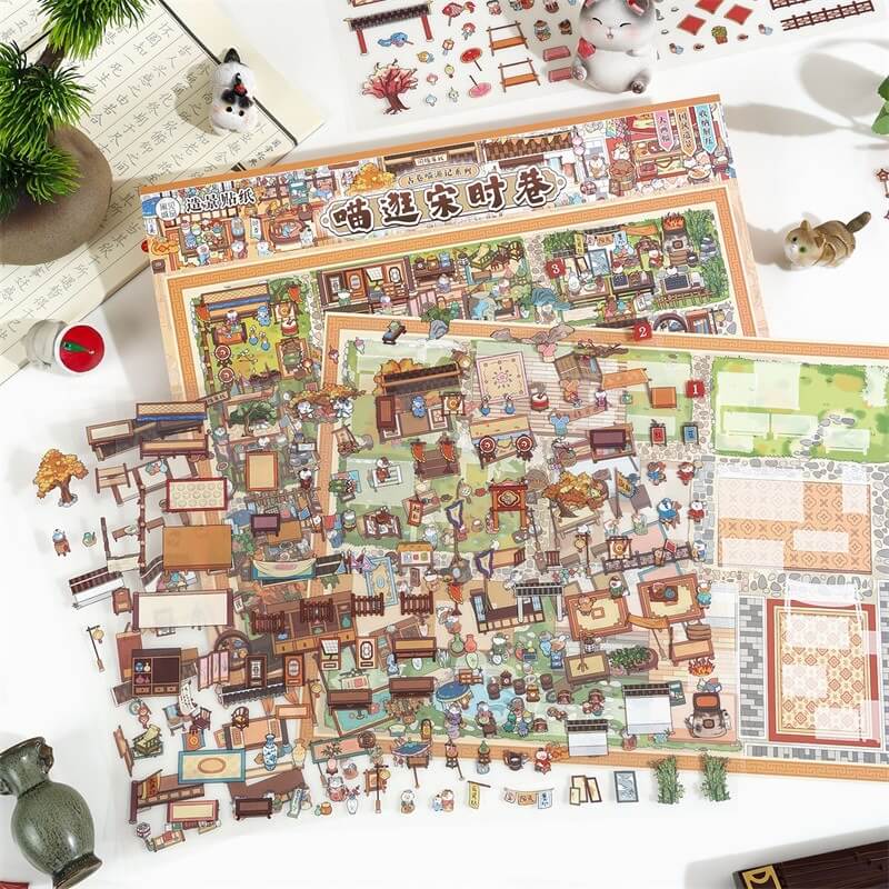 Cat Heritage DIY 3D Scene Stickers With Guide Lines(xL)