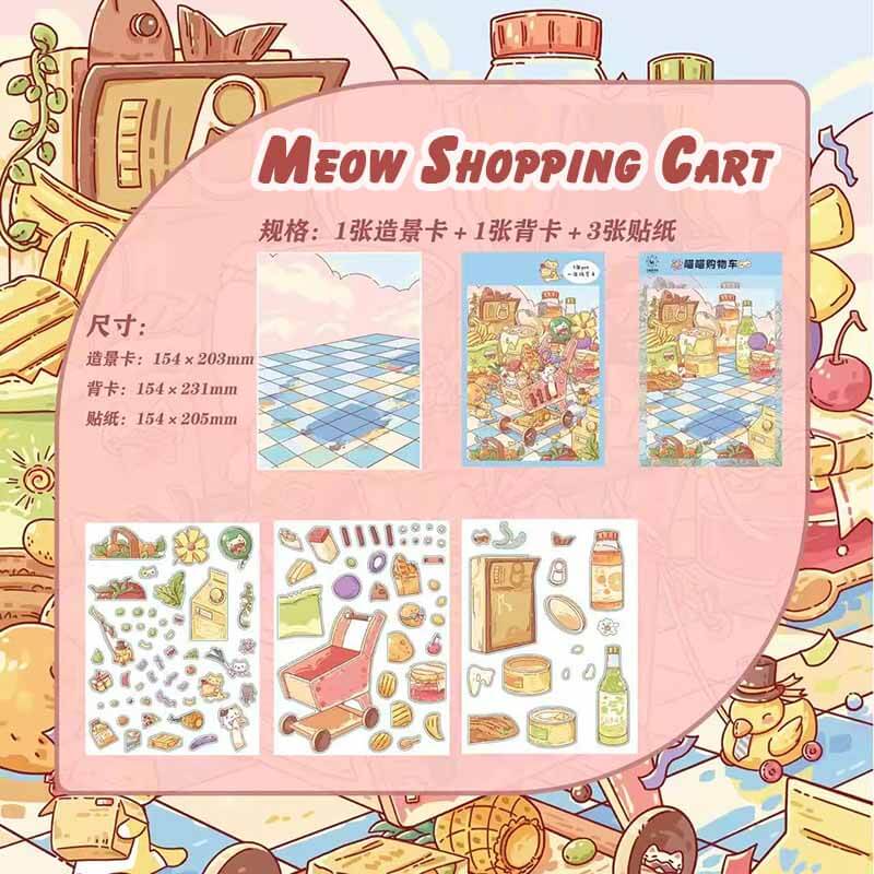 Cat Town Bazaar DIY 3D Scene Stickers 4 Cute Miniature Scenes(S)