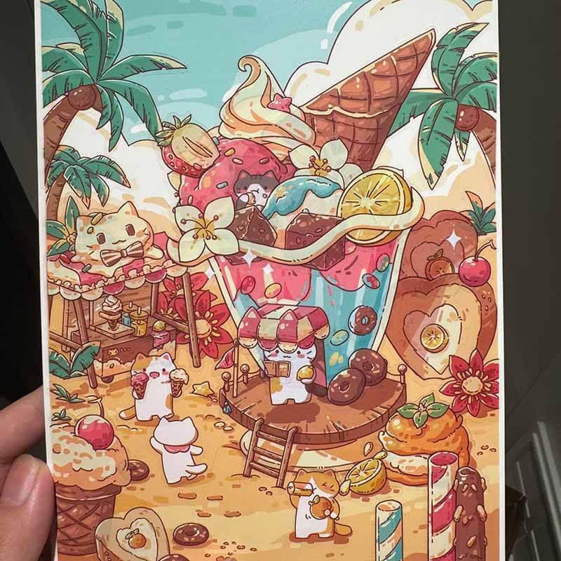 Cat Town Bazaar DIY 3D Scene Stickers 4 Cute Miniature Scenes(S)
