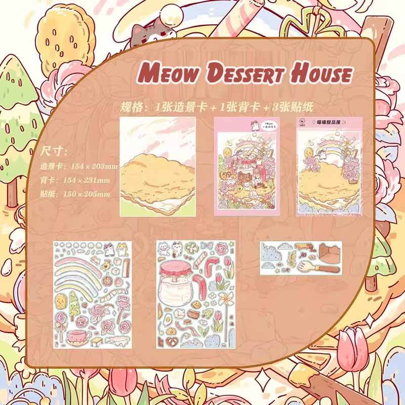 Cat Town Bazaar DIY 3D Scene Stickers 4 Cute Miniature Scenes(S)