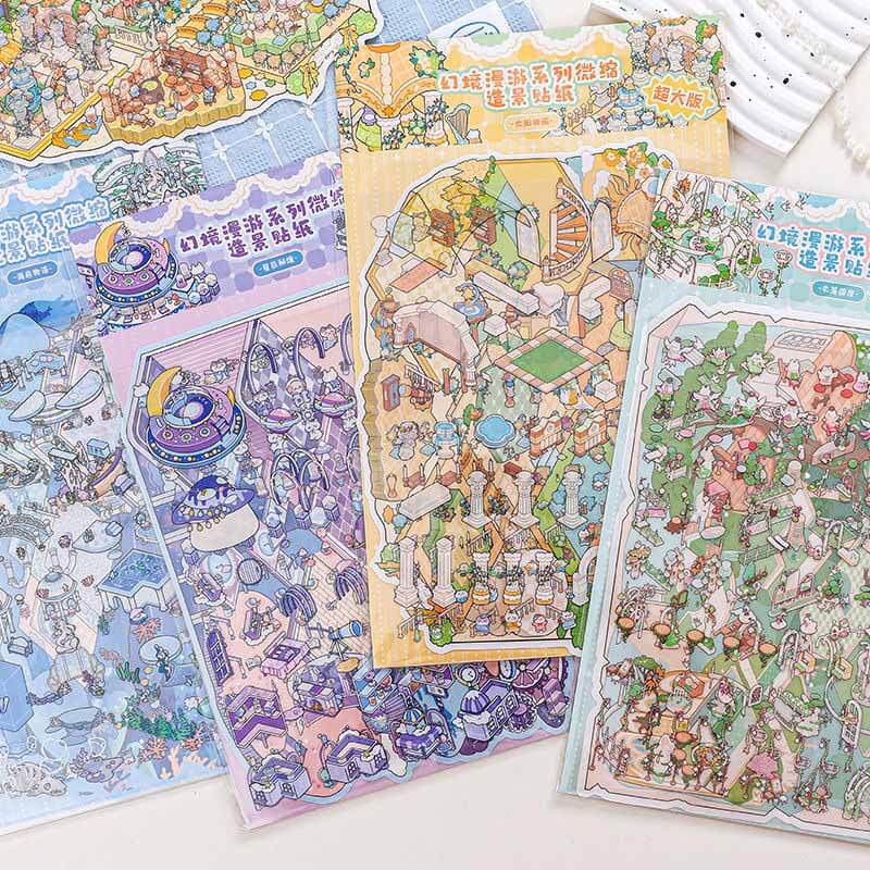 Celestial Adventure DIY 3D Scene Stickers 4 Cute Miniature Scenes(L)