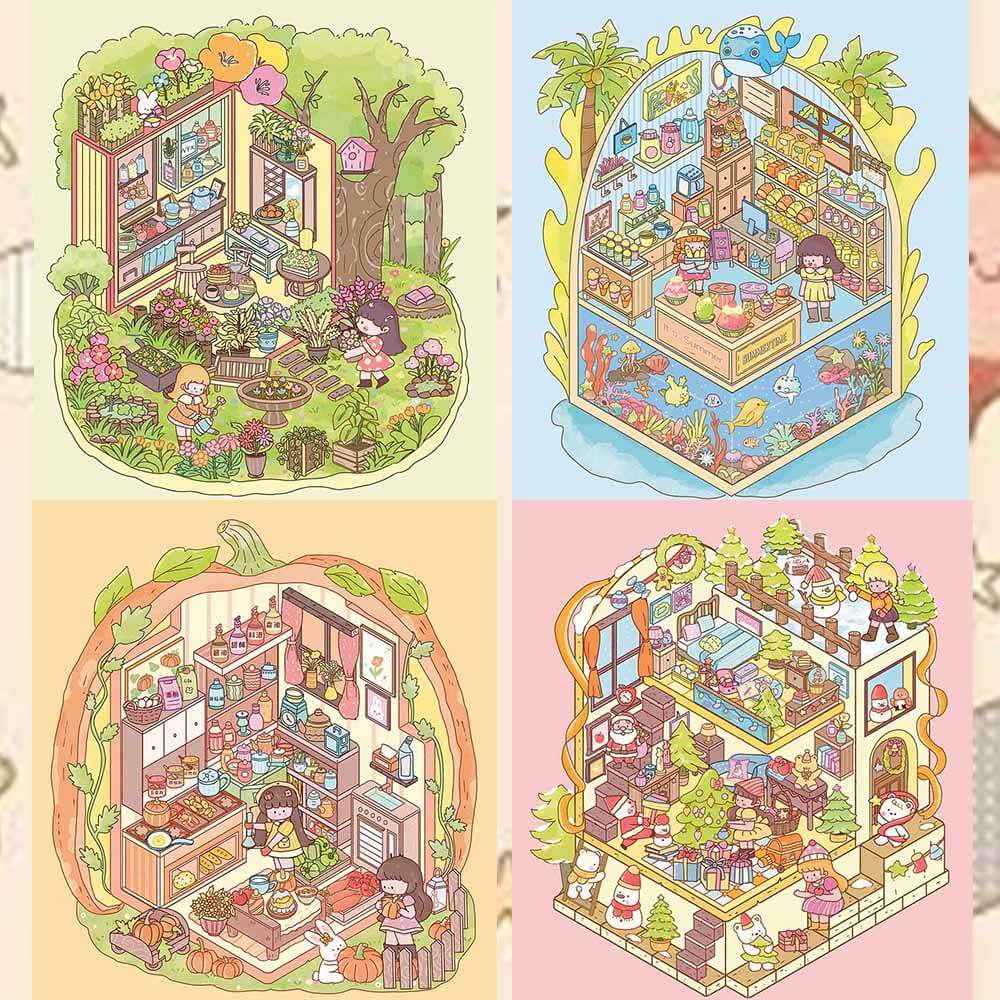 Changing Seasons DIY 3D Scene Stickers Cute Miniature Scenes(S)