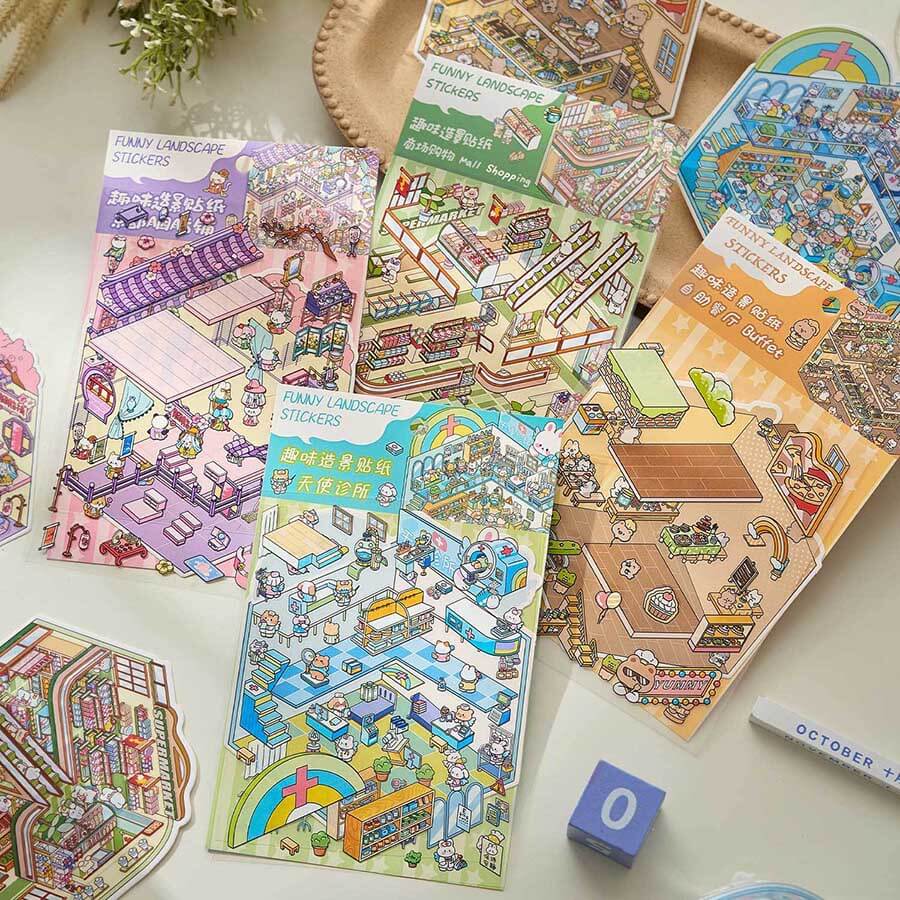 Character Towns DIY 3D Scene Stickers 4 Cute Miniature Scenes(S)