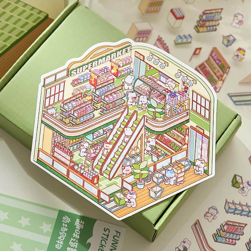 Character Towns DIY 3D Scene Stickers 4 Cute Miniature Scenes(S)