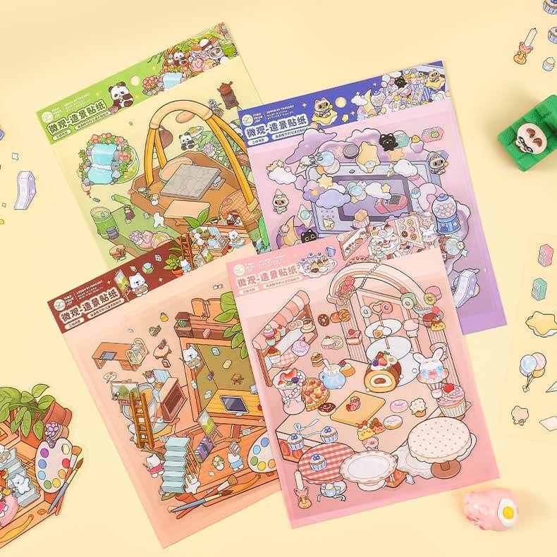 Charming Companions DIY 3D Scene Stickers 4 Cute Miniature Scenes(S)