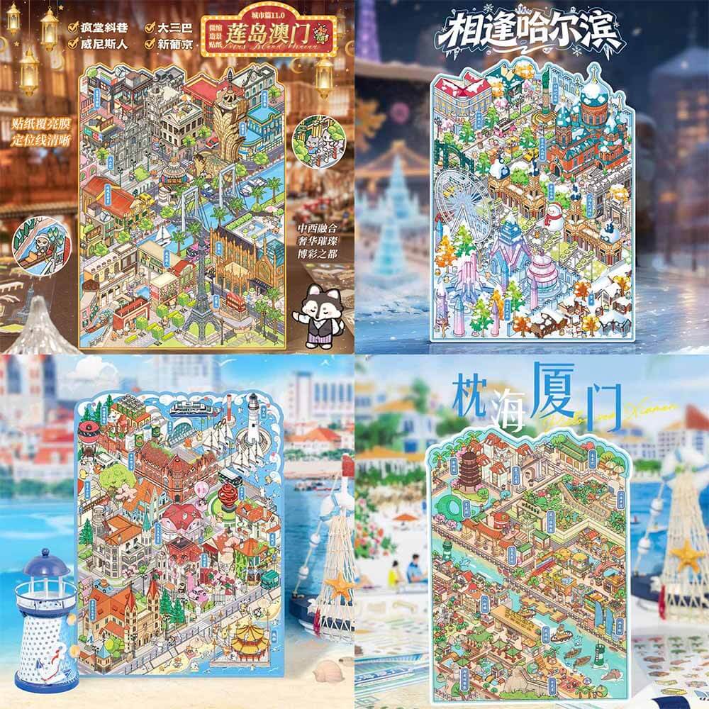 Chasing the Coastline DIY 3D Scene Stickers 4 Cute Miniature Scenes(XL)