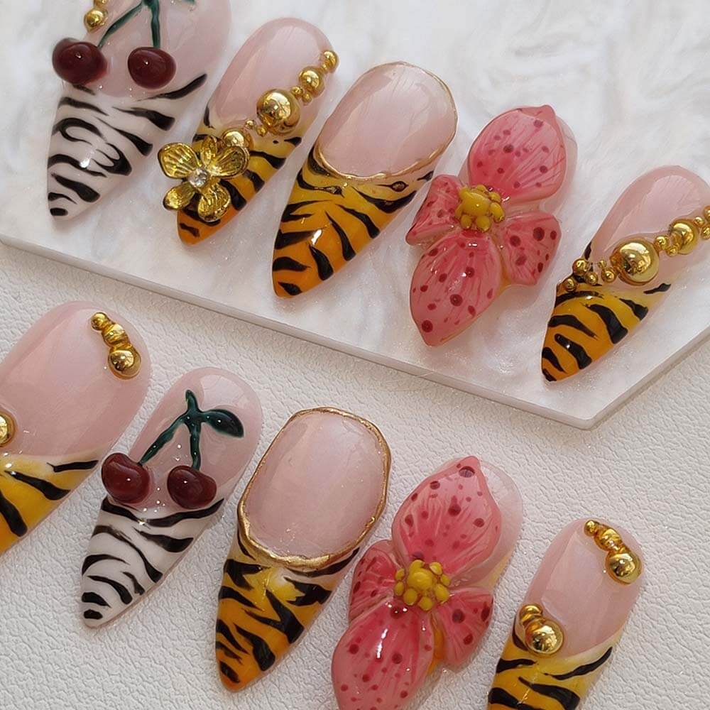 Beauty Art Garden Press On Nails Cherry Zebra 50