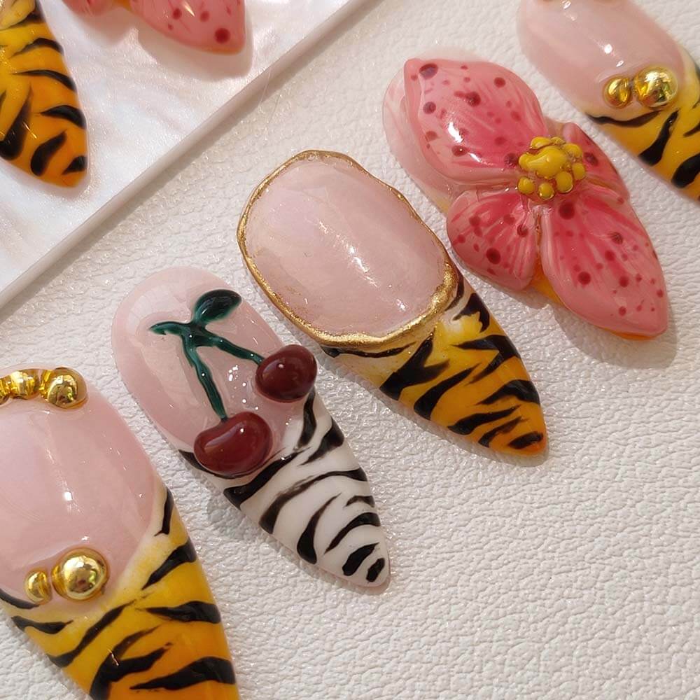 Beauty Art Garden Press On Nails Cherry Zebra 50