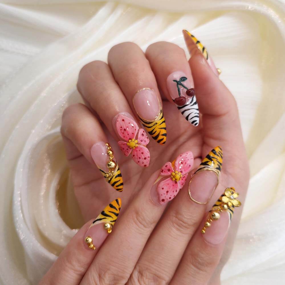 Beauty Art Garden Press On Nails Cherry Zebra 50