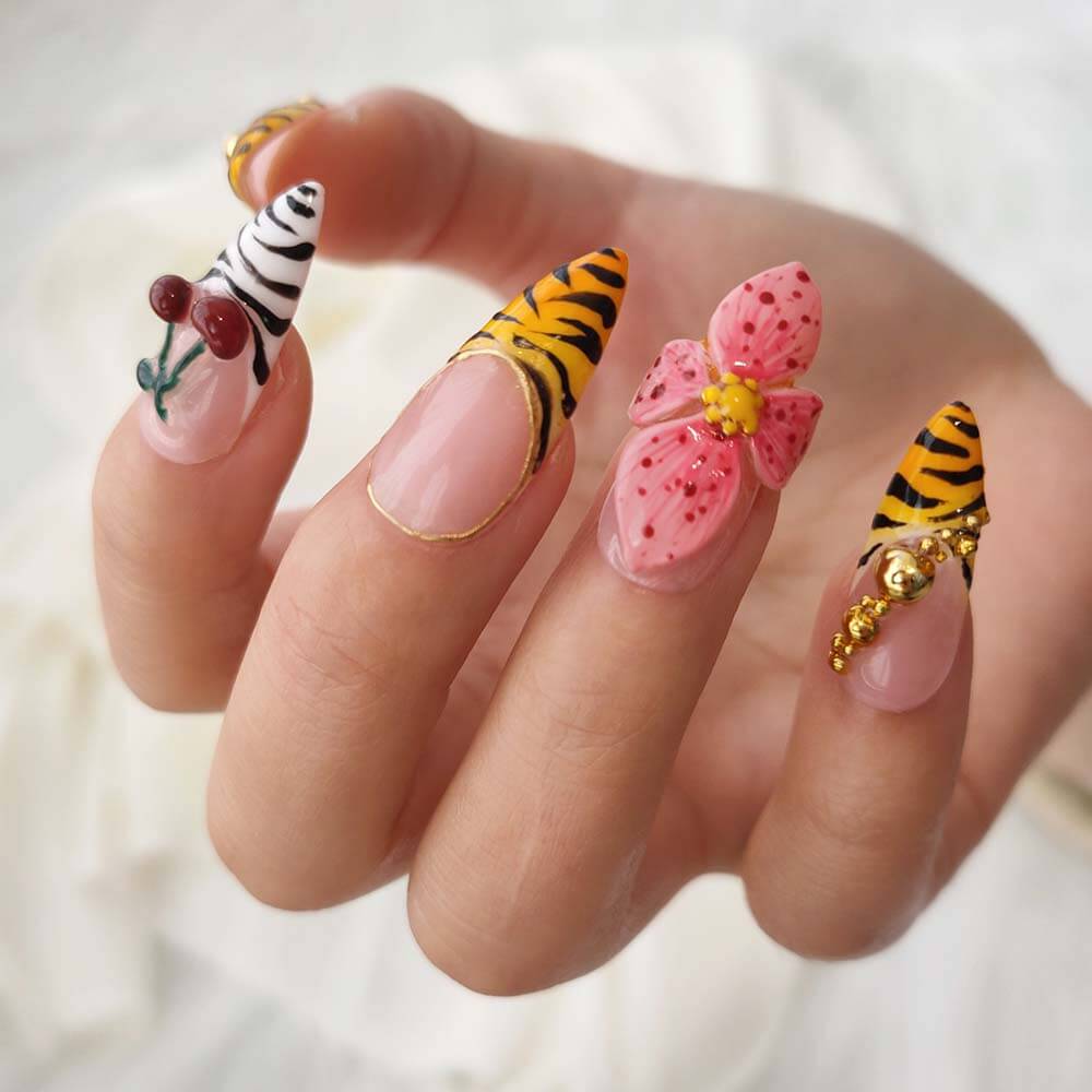 Beauty Art Garden Press On Nails Cherry Zebra 50