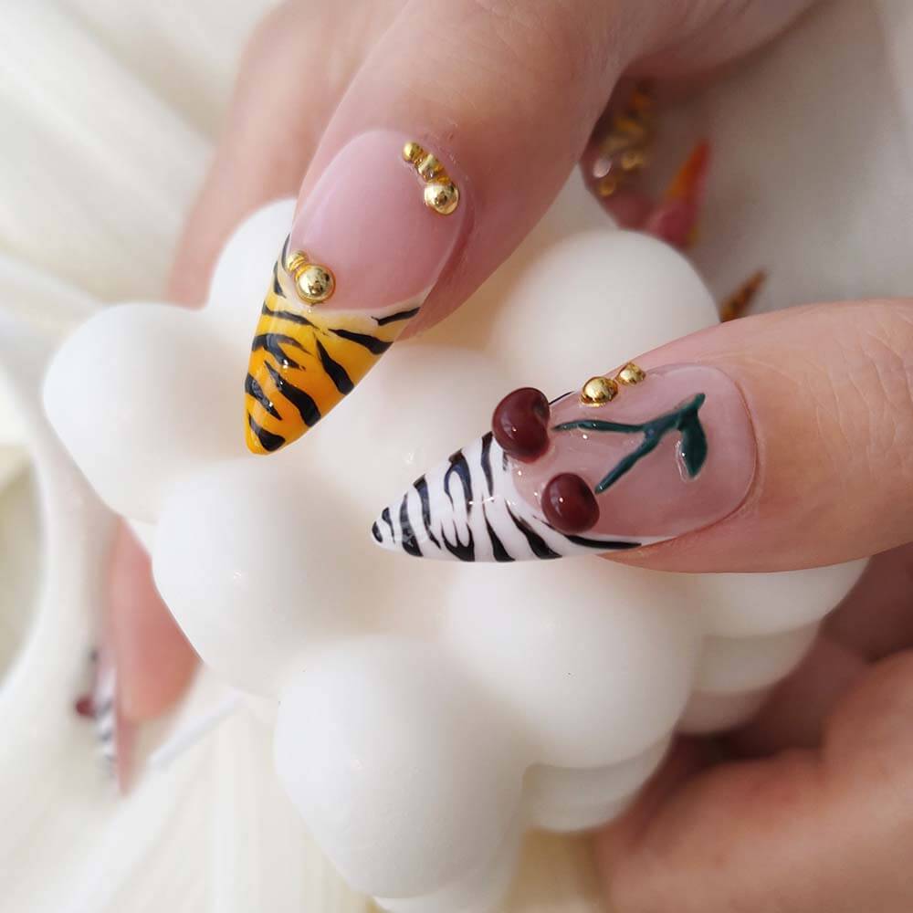 Beauty Art Garden Press On Nails Cherry Zebra 50