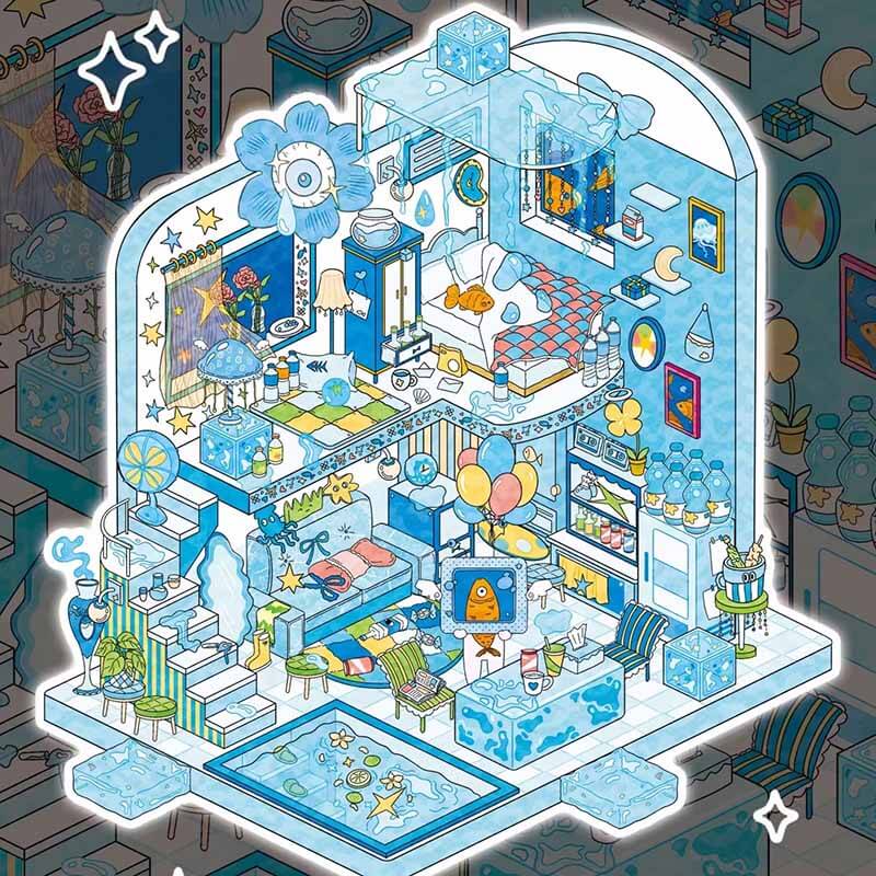 Childhood Dream DIY 3D Scene Stickers 4 Cute Miniature Scenes(L)