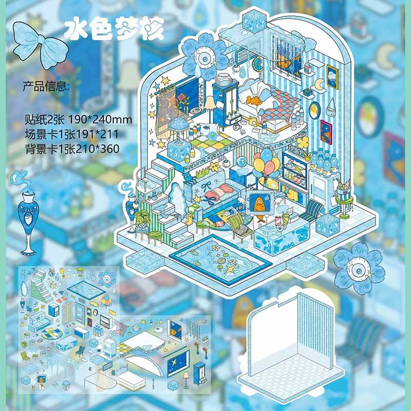 Childhood Dream DIY 3D Scene Stickers 4 Cute Miniature Scenes(L)