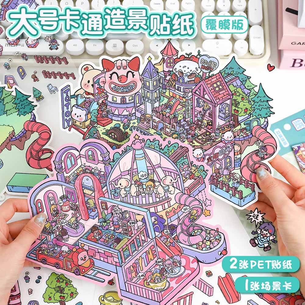 Children's World DIY 3D Scene Stickers 2 Cute Miniature Scenes(L)